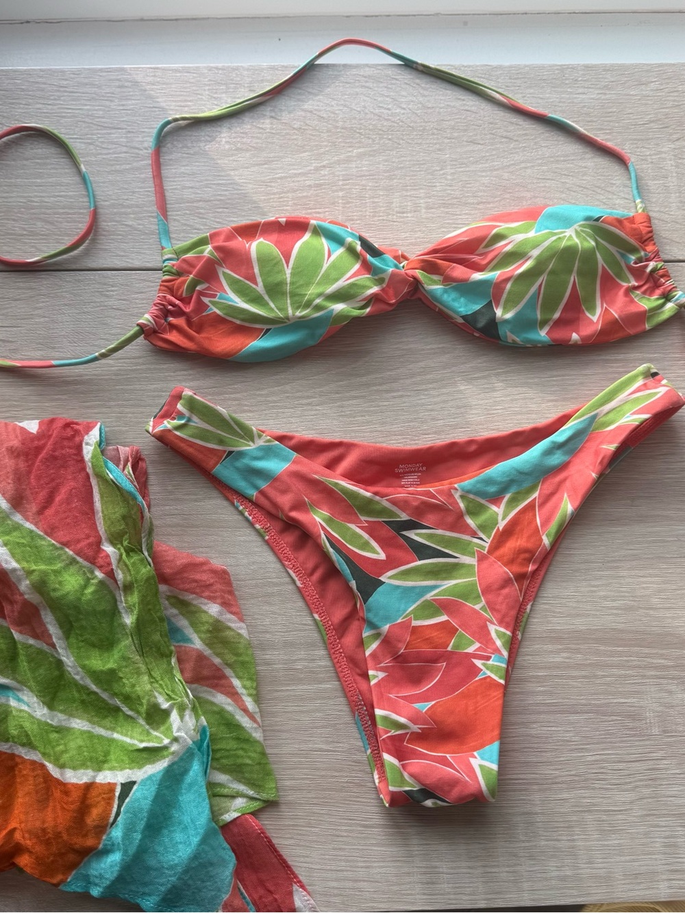 Monday Swimwear Bird of Paradise print bikini set with sarong